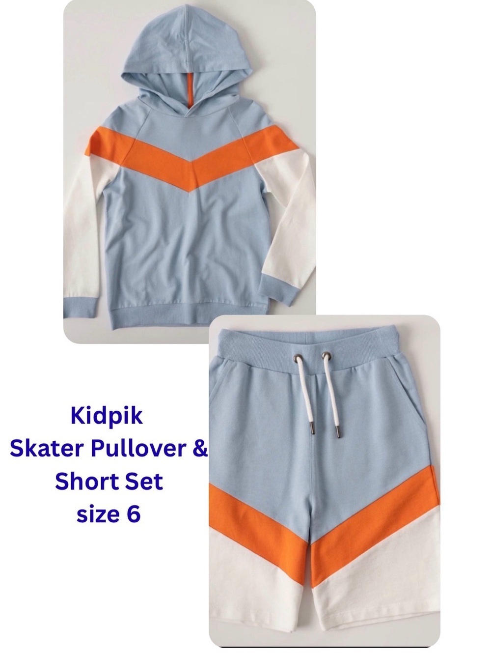 ( SET) Kidpik Skater Kid Pullover Sweatshirt & Shorts Set Blue Orange & White